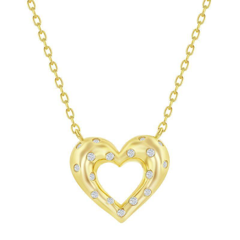 Argento Bella Sterling Silver Cubic Zirconia Heart Necklace, Womens Gold Tone Product Image