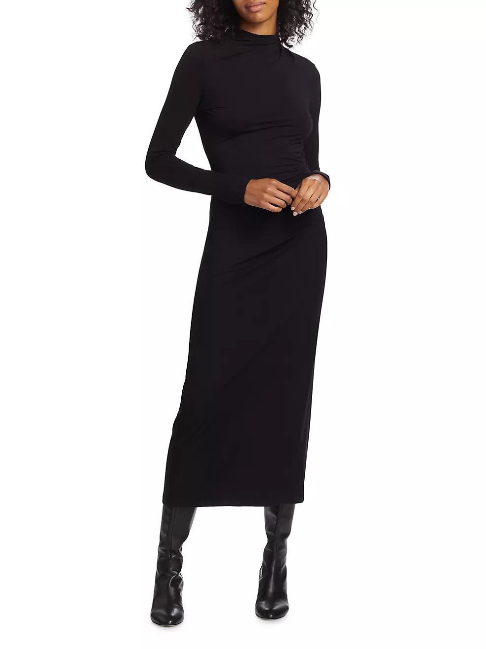 Gathered Long-Sleeve Midi-Dress Product Image