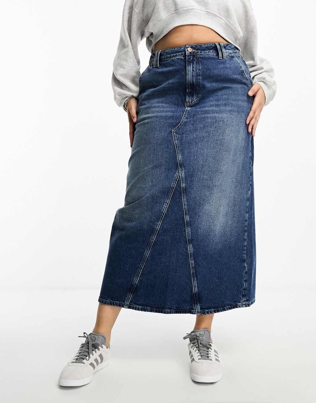 River Island Plus seam detail denim maxi skirt Product Image