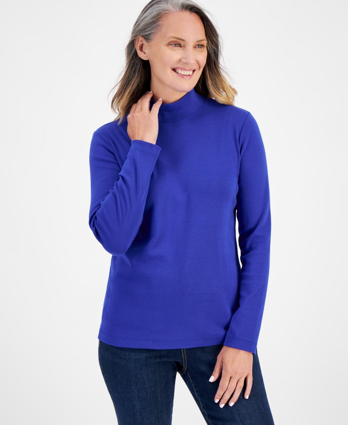 Style & Co Womens Cotton Mock-Neck Long-Sleeve Tee, Created for Macys Product Image