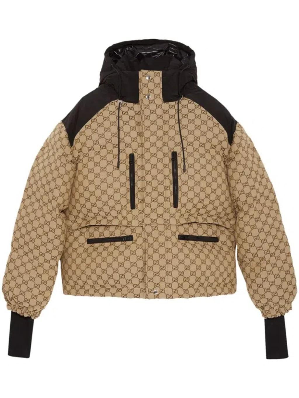 Gg Canvas Bomber Jacket In Camel/ebony/mix Product Image