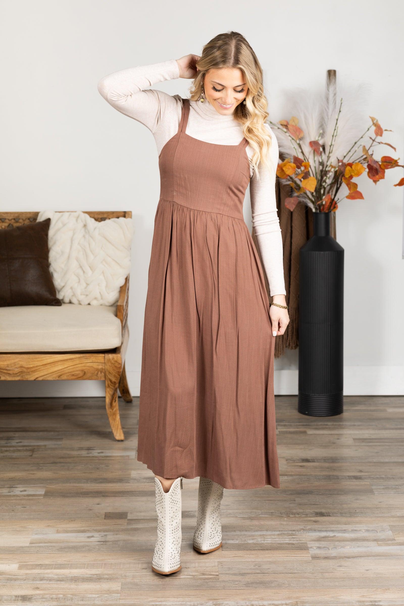 Dark Taupe Smocked Back Maxi Dress Product Image