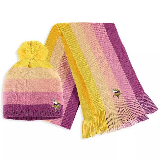 Womens WEAR by Erin Andrews Minnesota Vikings Ombre Pom Knit Hat and Scarf Set Product Image