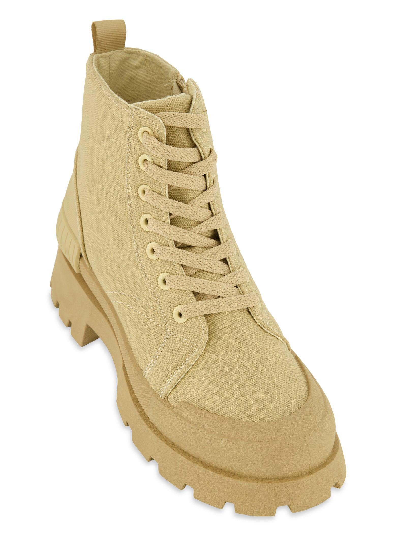 Womens Canvas Cap Toe Detail Combat Boots Product Image