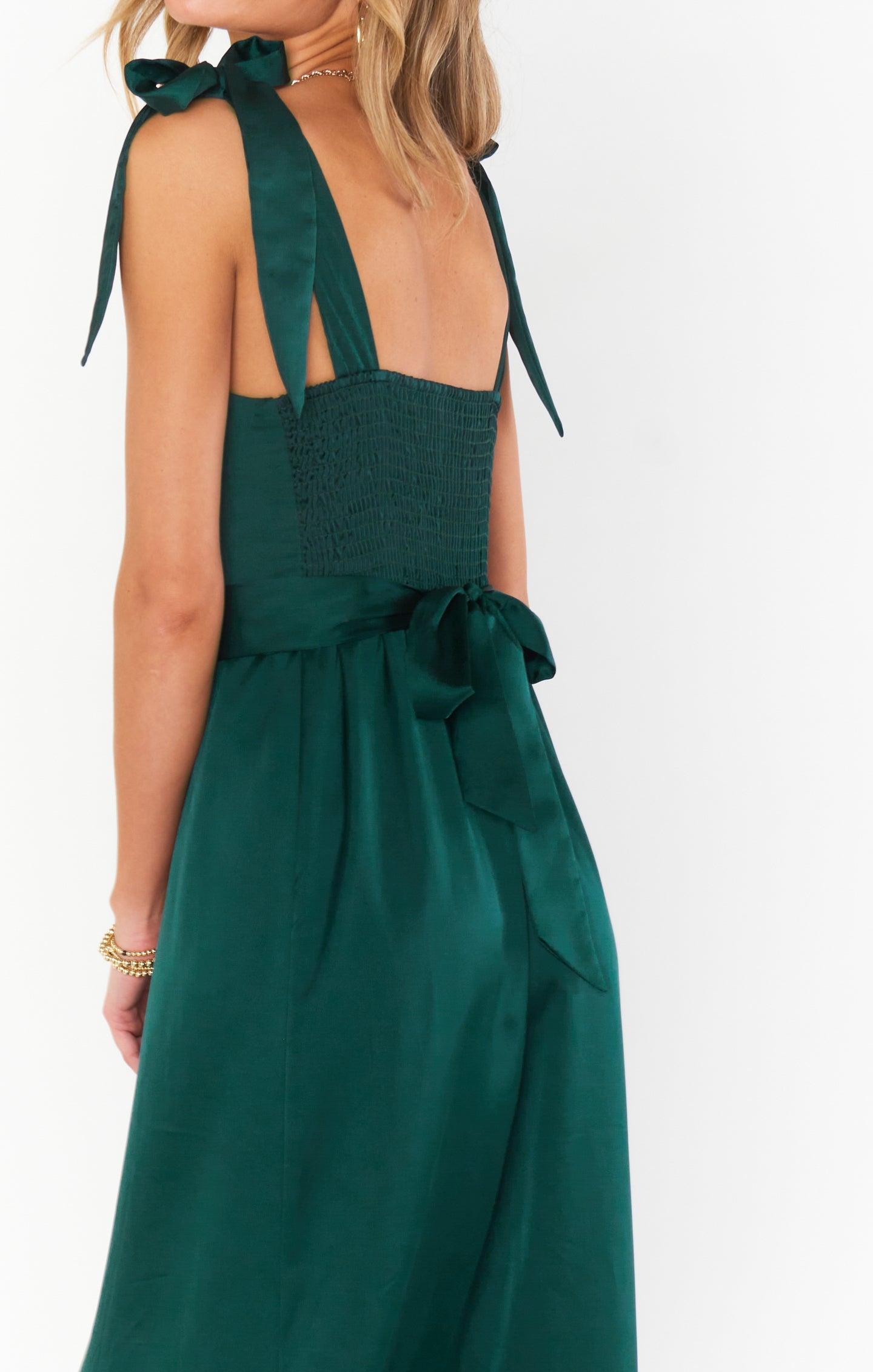 Claire Midi Dress ~ Deep Emerald Luxe Satin Product Image