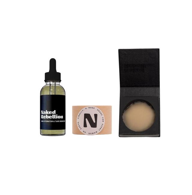 Naked Rebellion Womens The Nudist Kit: Nude Shade Sweat-Proof Boob Tape, Skin Hydrator and Tape Remover Body Oil & Reusable Nipple Stickies Product Image