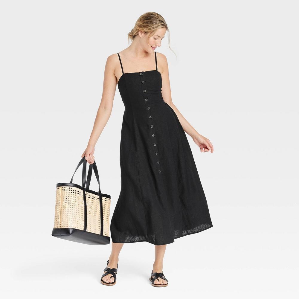 Womens Button-Front Midi Sundress - Universal Thread Black XS Product Image