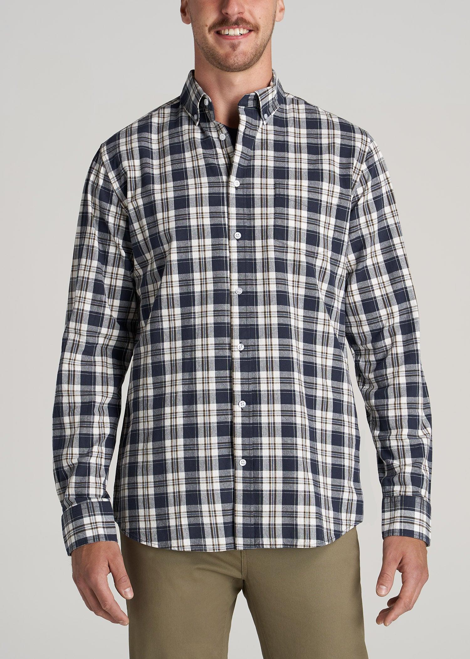 Soft-Wash Button-Up Shirt for Tall Men in Navy and Oak Plaid Male Product Image