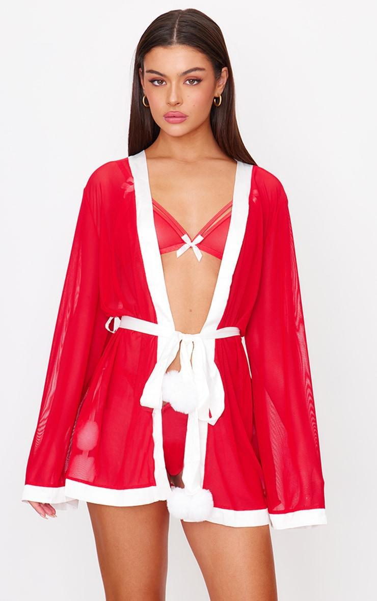 Red Mesh Christmas Pom Pom Robe Product Image