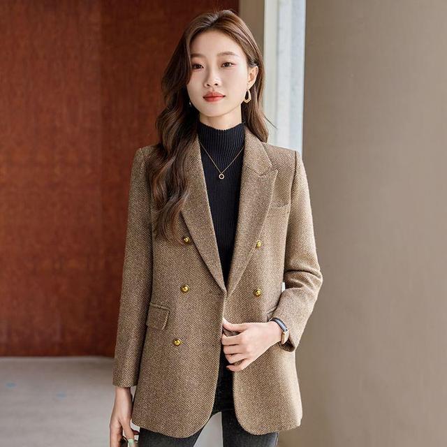 Lapel Collar Patterned Double Breasted Blazer Product Image