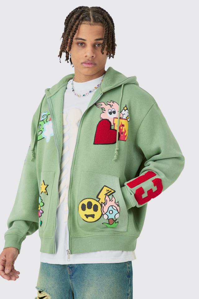 Oversized Zip Through Puff Print Spray Hoodie | boohooMAN USA Product Image