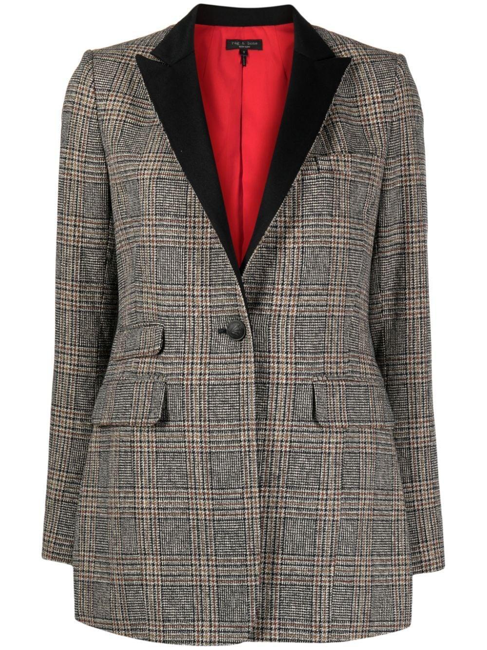 Plaid-check Pattern Single-breasted Blazer In Brown Product Image