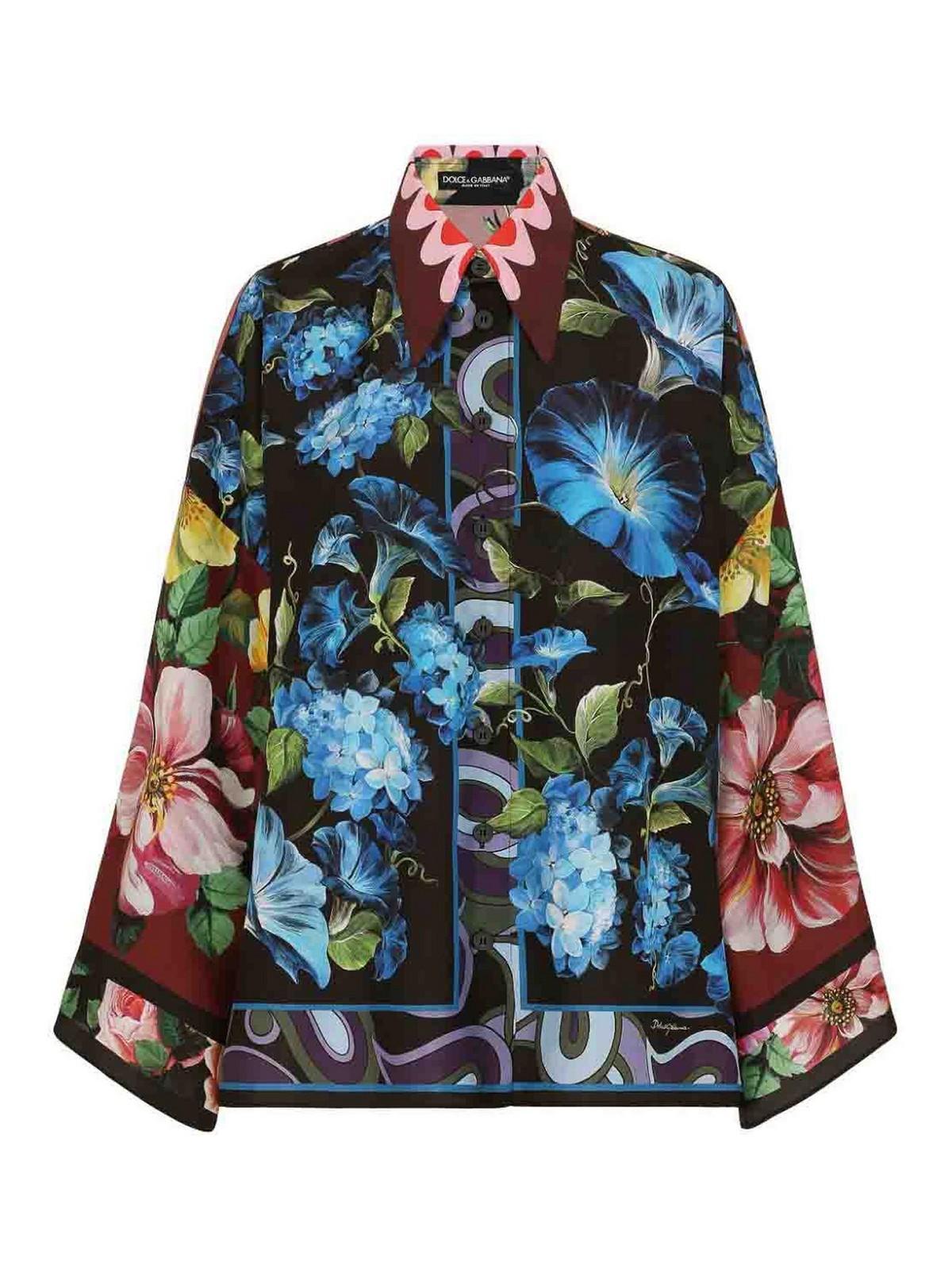 DOLCE & GABBANA Floral-print Silk Shirt In Black Product Image