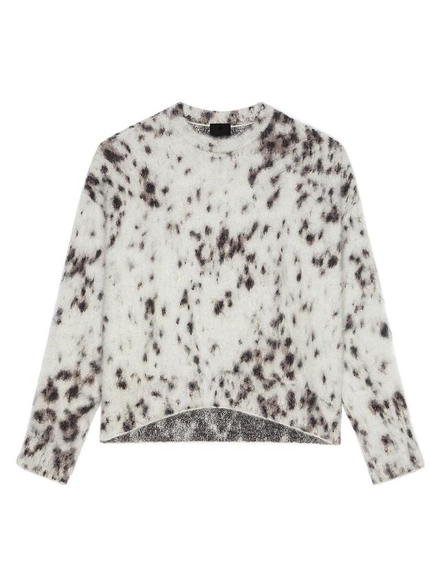 Womens Cropped Sweater In Mohair With Snow Leopard Print Product Image