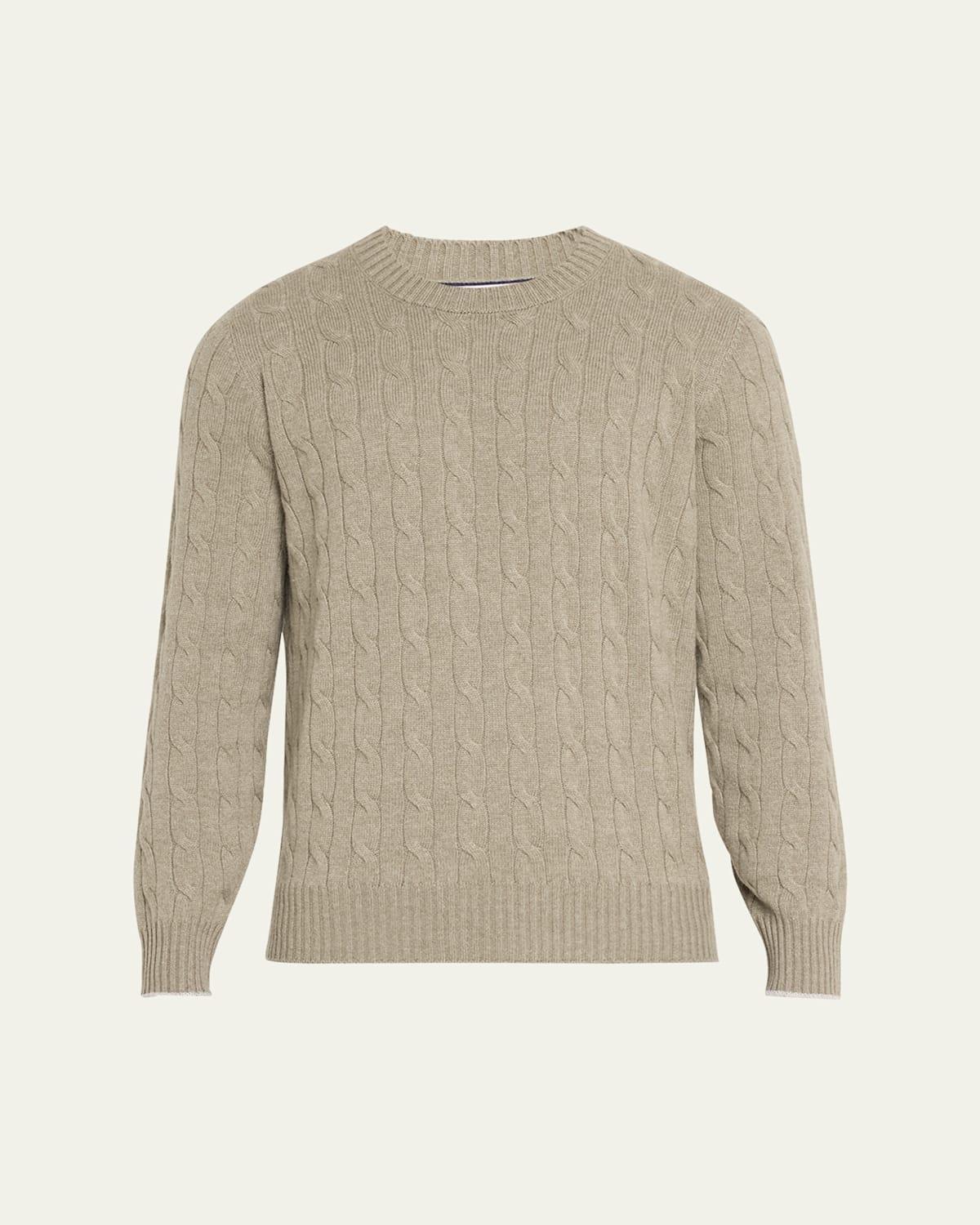 Mens Cashmere Cable Knit Crewneck Sweater Product Image