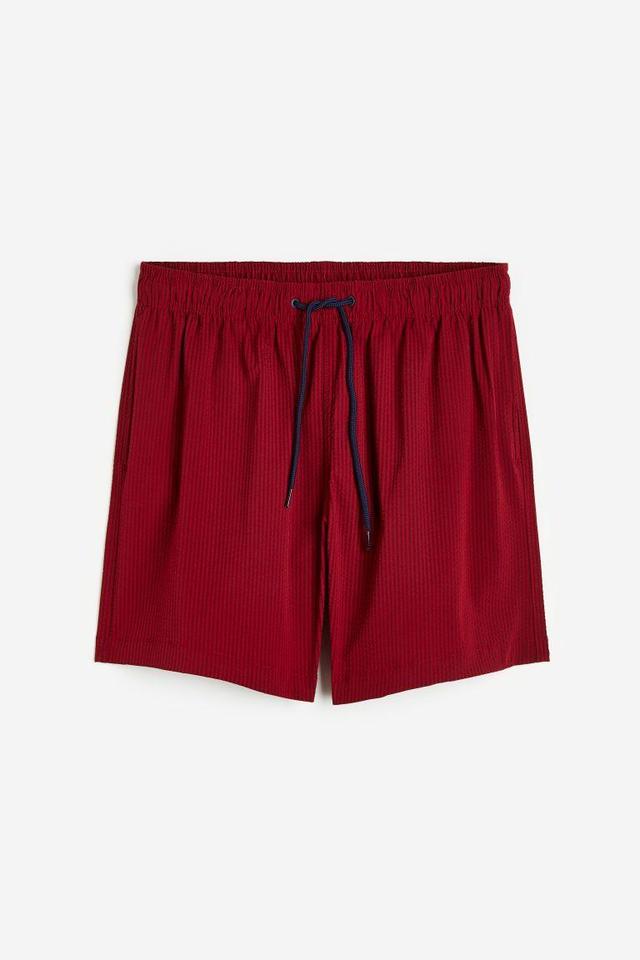 H & M - Seersucker Swim Shorts - Red Product Image