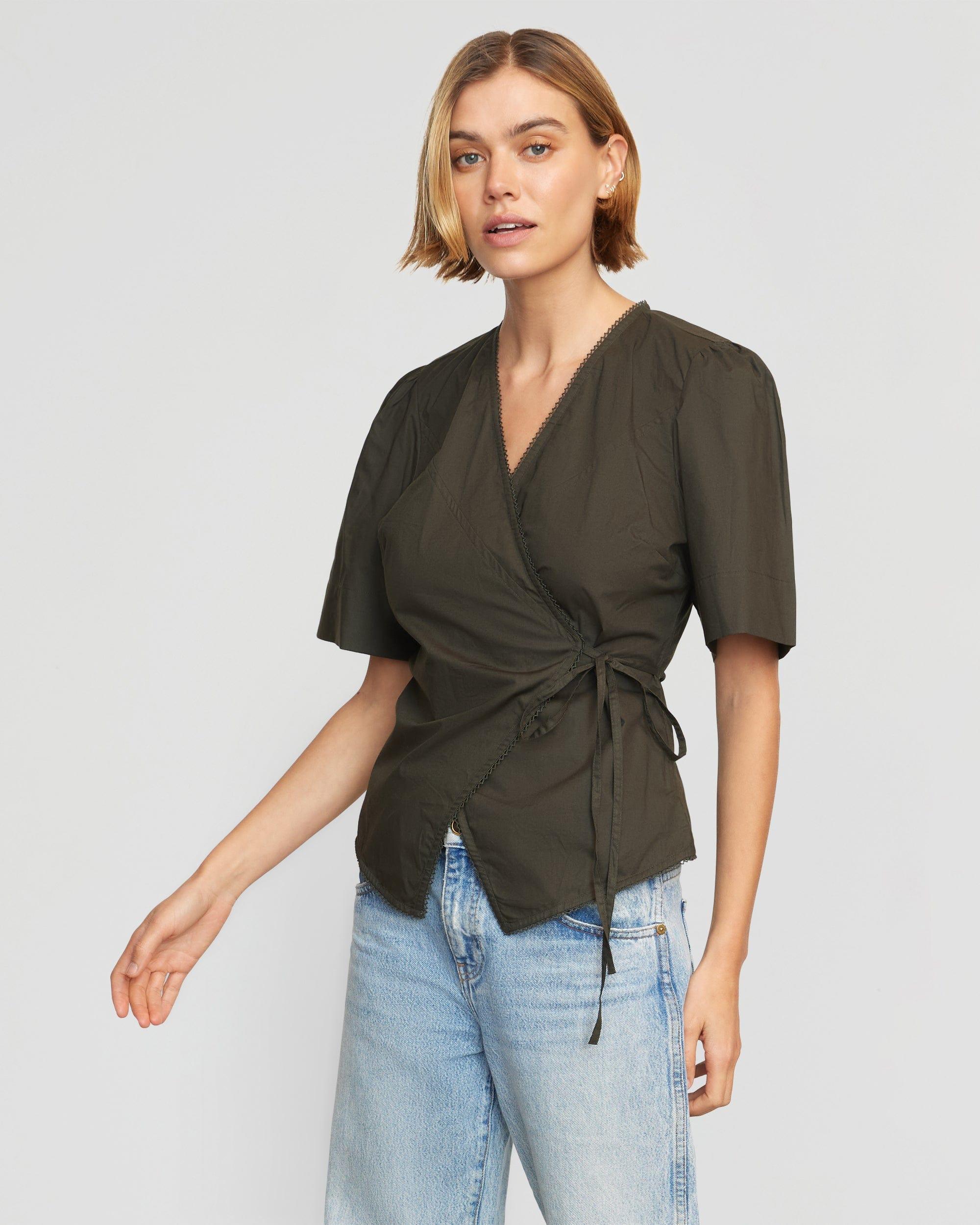 Chidi Structured Short-Sleeve Wrap Blouse Product Image