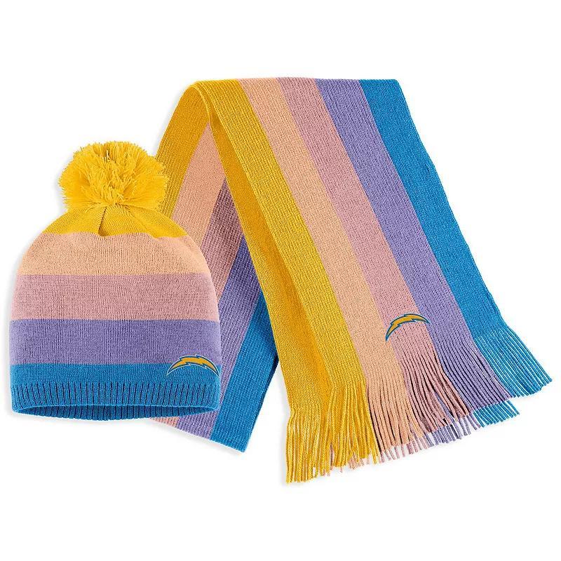 Womens WEAR by Erin Andrews Los Angeles Chargers Ombre Pom Knit Hat and Scarf Set Product Image