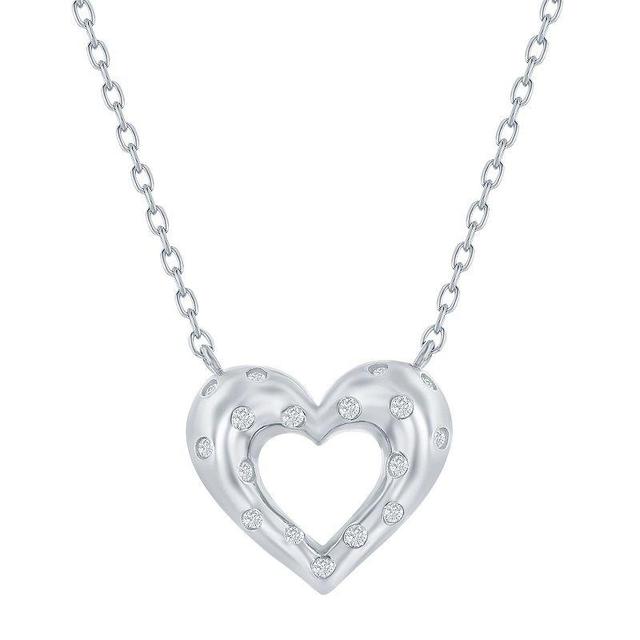 Argento Bella Sterling Silver Cubic Zirconia Heart Necklace, Womens White Product Image