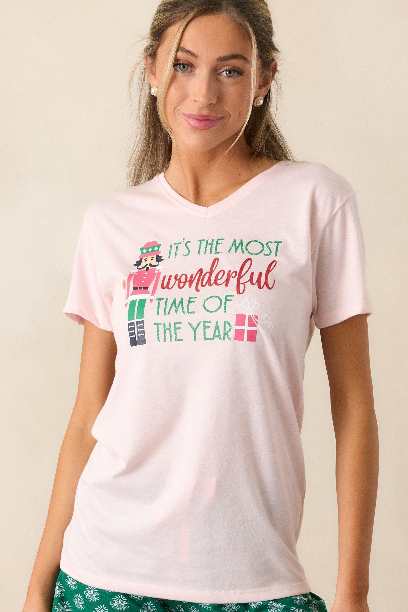 Most Wonderful Time Light Pink Pajama Top Product Image