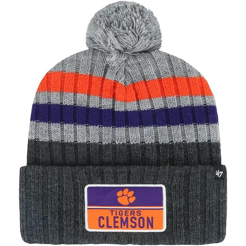 Mens 47 Charcoal Clemson Tigers StackStriped Cuffed Knit Hat with Pom Product Image