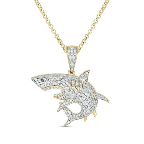 Men's 1/2 CT. T.w. Diamond Shark Pendant in Sterling Silver with 14K Gold Plate Product Image