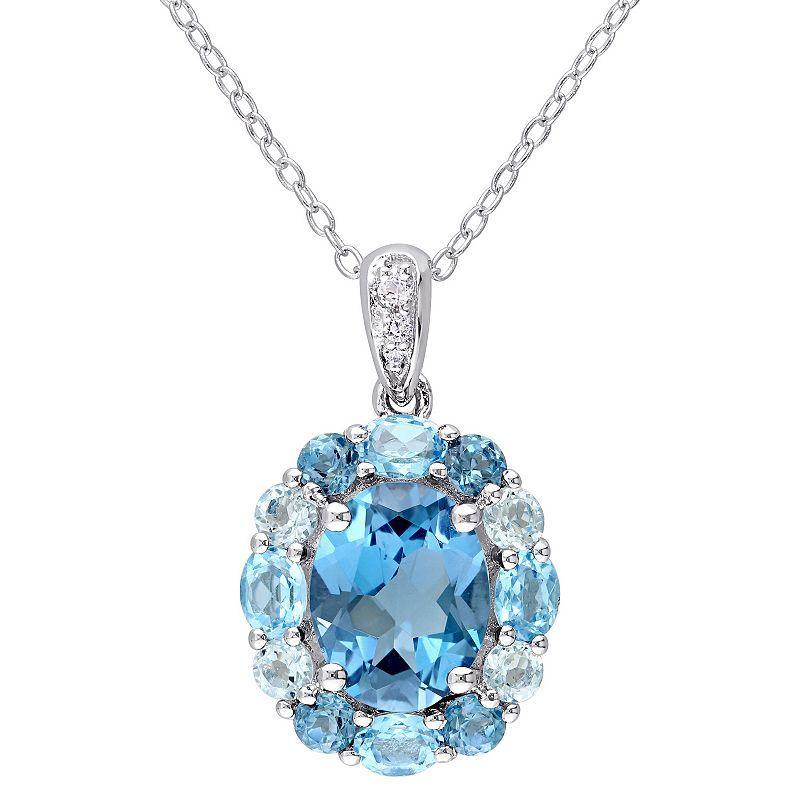 Stella Grace Sterling Silver Multi-Blue Topaz & White Topaz Floral Pendant Necklace, Womens Product Image