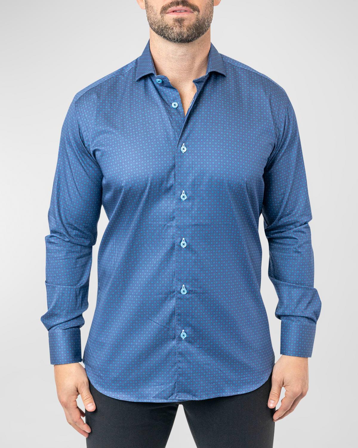 Maceoo Einstein Stretchstamped 01 Blue Contemporary Fit Button-Up Shirt Product Image