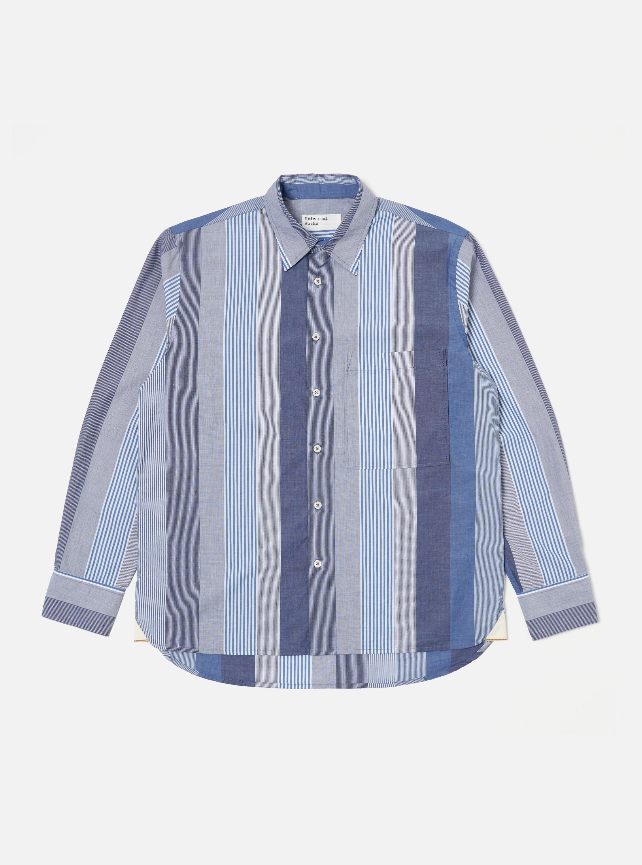 Universal Works Square Pocket Shirt in Blue Multi Stripe Cotton Product Image