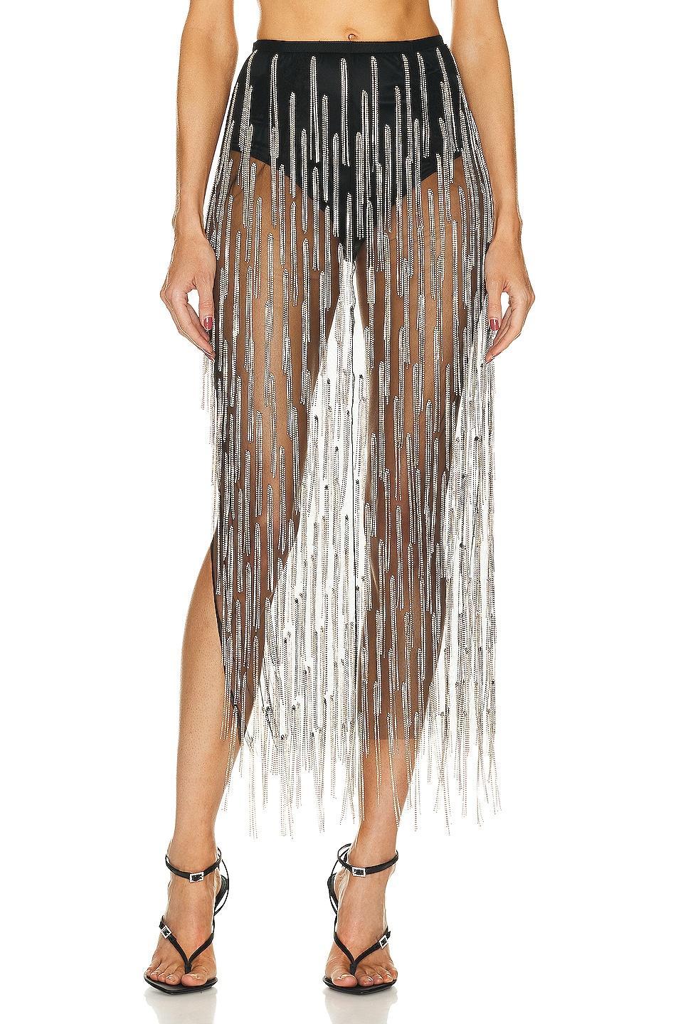 Lapointe Mesh Diamond Fringe High Waist Skirt Black. (also in ). Product Image