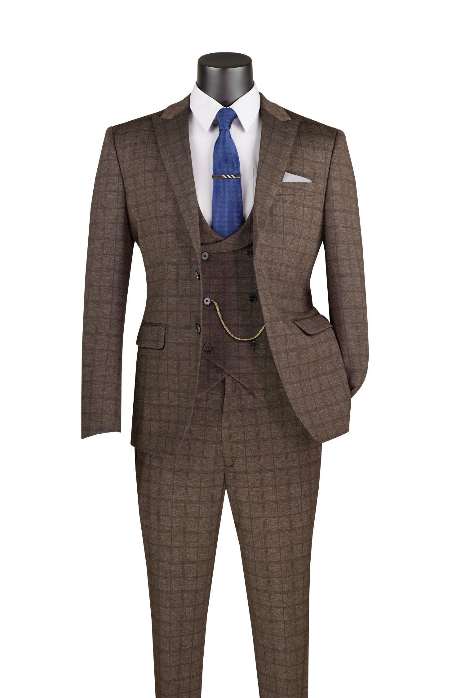 Slim Fit 3 Piece Stretch Fabric Suit in Brown with Armholes product image