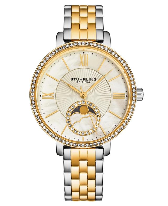 Stuhrling Womens Quartz Sil SIlver Alloy Case and Silver Ss Link Bracelet Watch Moonphase Crystal Studded Bezel White Mother-of-Pearl Dial Product Image