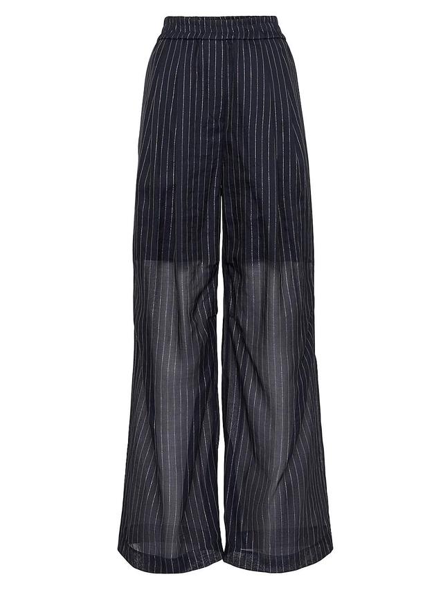 Womens Cotton Sparkling Stripe Gauze Loose Trousers Product Image