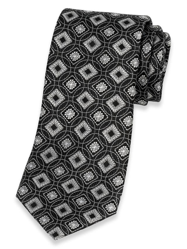 Medallion Woven Silk Tie - Black Product Image