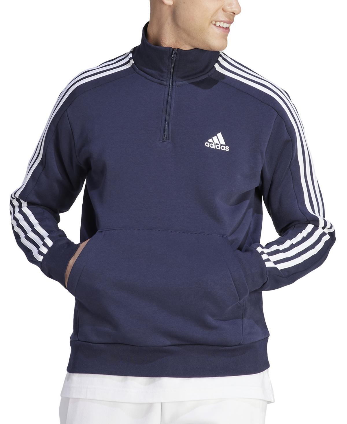 adidas Mens Essentials Fleece 3-Stripes Quarter-Zip Sweatshirt - Legend Ink Product Image