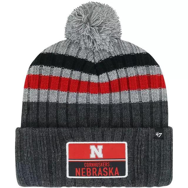 Mens 47 Charcoal Nebraska Huskers StackStriped Cuffed Knit Hat with Pom Product Image