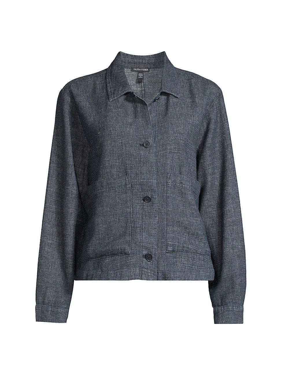 Eileen Fisher Classic Collar Jacket (Denim) Women's Coat Product Image