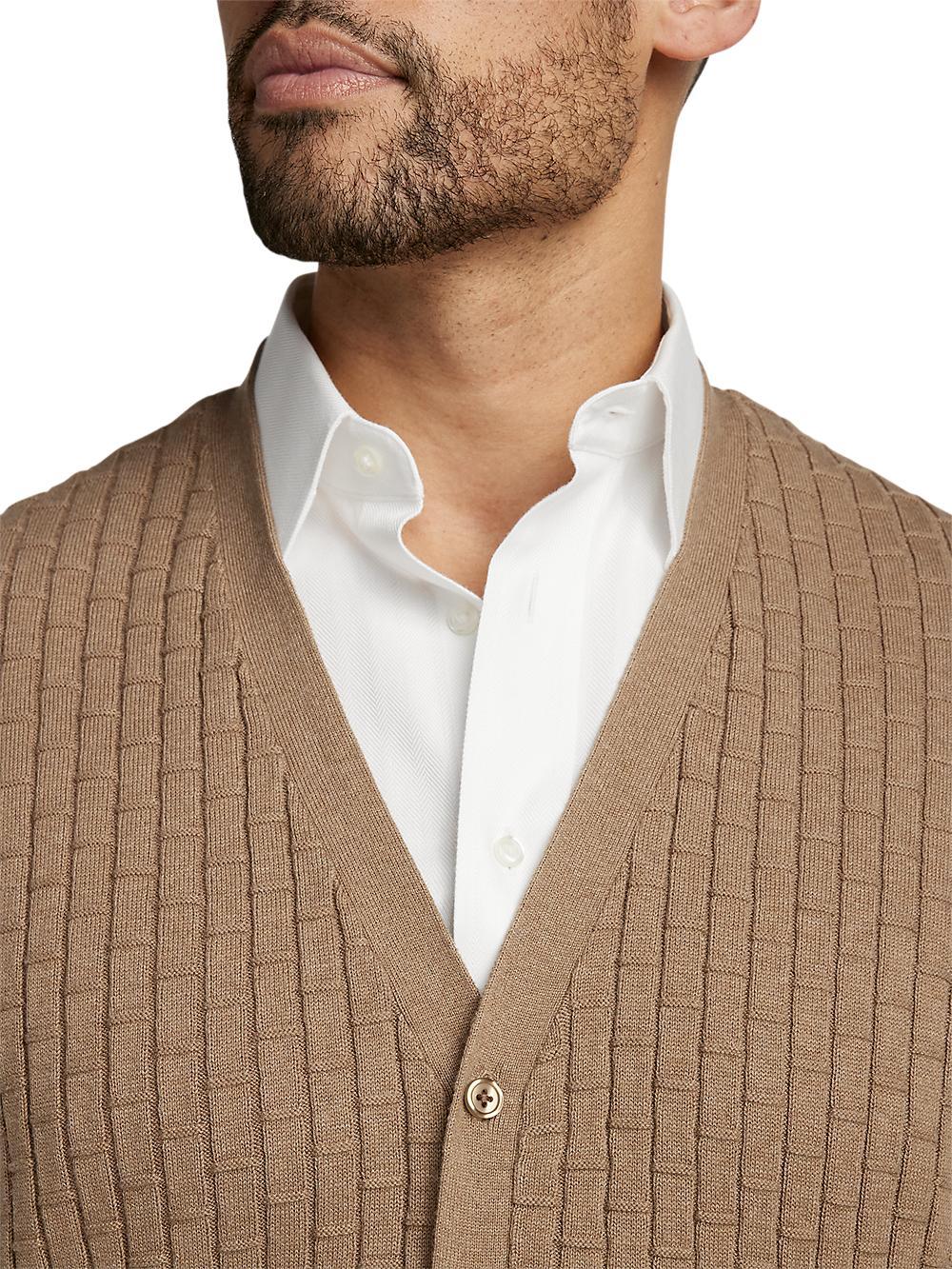 Cotton Button Front Cardigan Vest - Camel Product Image