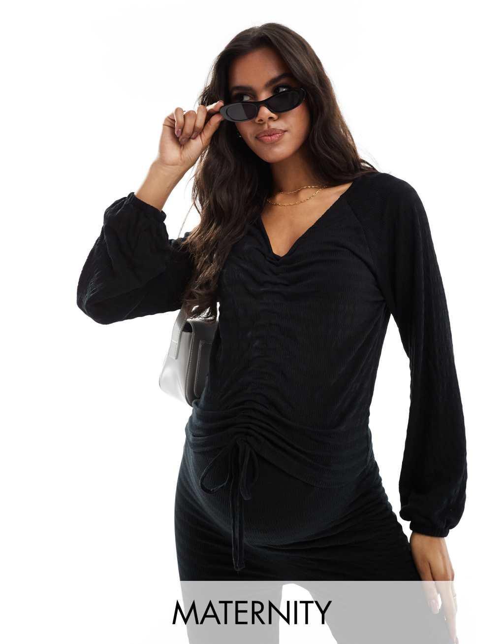 Mamalicious Maternity ruched jersey top in black - part of a set Product Image