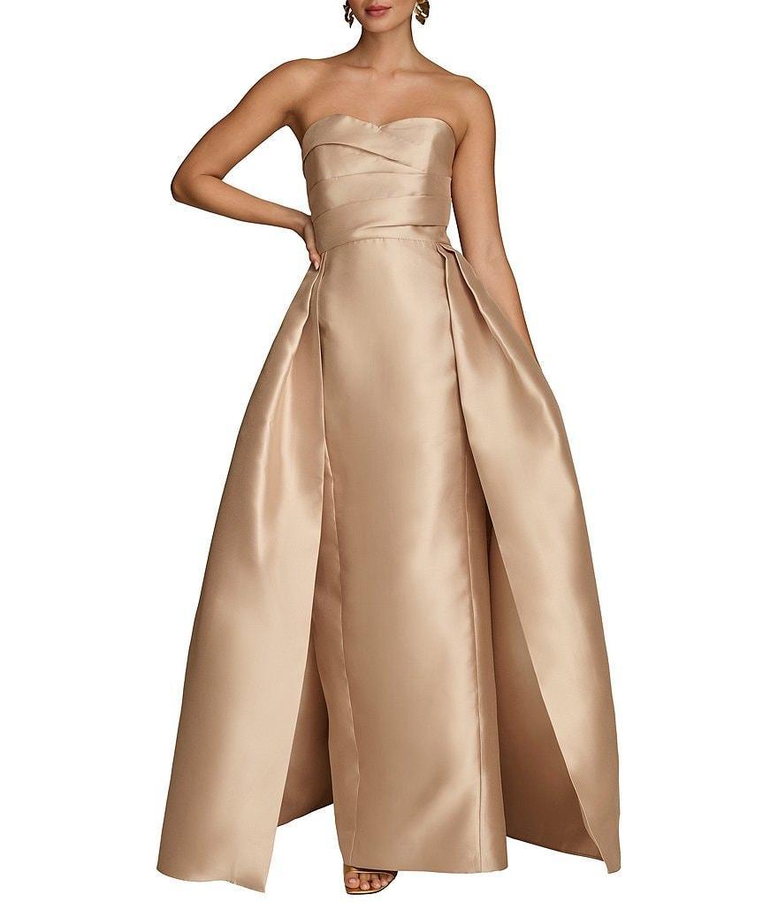 Donna Karan Sweetheart Strapless Neck Overlay Skirt Twill Satin Sheath Gown Product Image