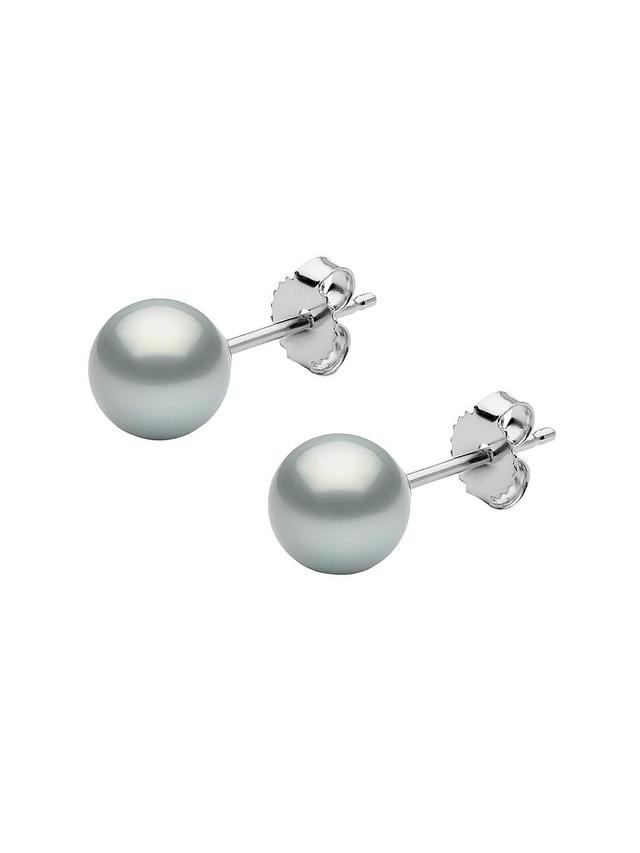 Womens 14K White Gold & 7-7.5MM Blue Akoya Cultured Pearl Stud Earrings Product Image