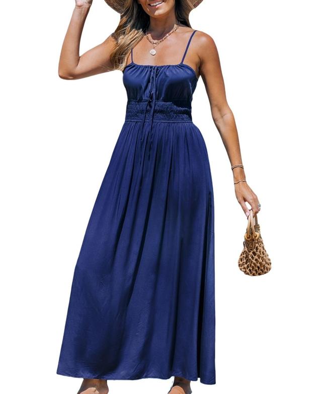 Cupshe Womens Navy Blue Smocked Maxi Beach Dress Product Image