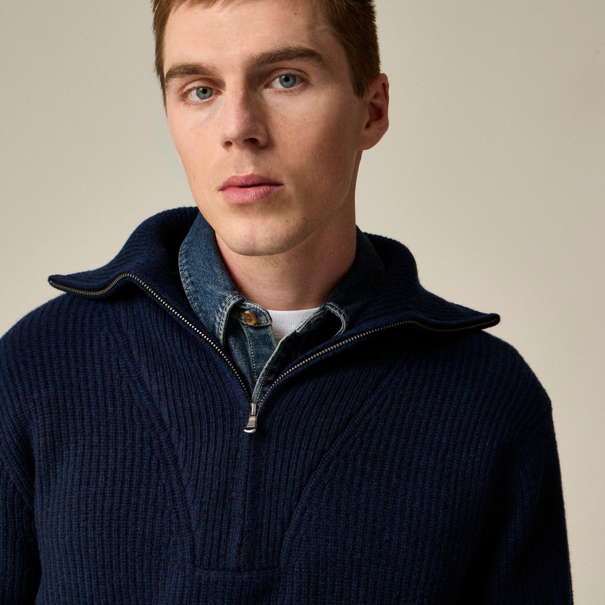 Midweight cashmere ribbed half-zip ski sweater Product Image