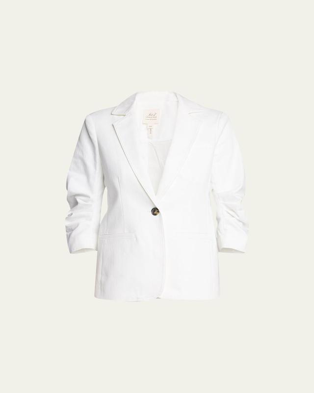 Cinq  Sept Khloe Ruched Sleeve White Denim Blazer Product Image