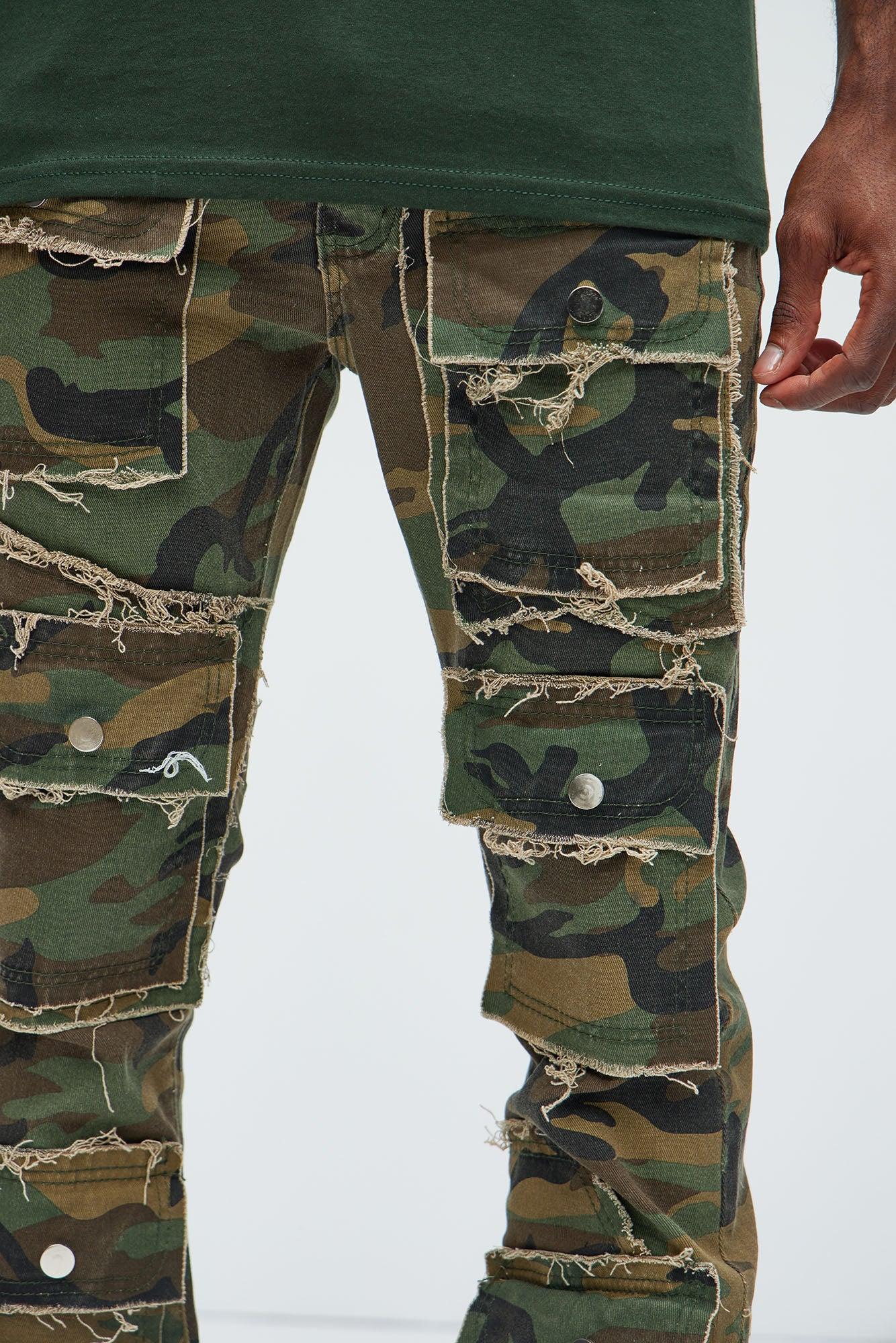 Let's Go Fray Cargo Skinny Flare Pants - Camouflage Product Image