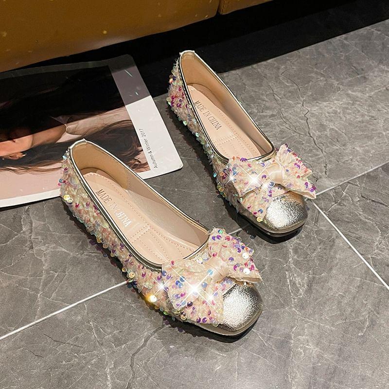 Sequin Bow Square Toe Flats Product Image