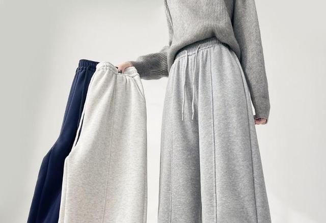 High Rise Plain Wide Leg Sweatpants (Various Designs) Product Image