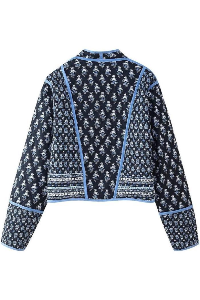 Stylish V-Neck Button Double-Sided Printed Quilted Jacket Product Image