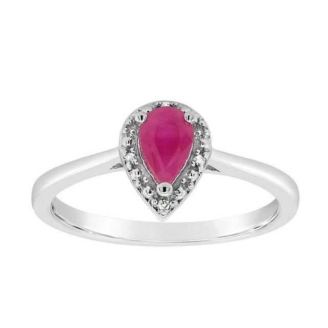 Celebration Gems Sterling Silver Pear-Shaped Genuine Ruby Diamond Accent Frame Ring, Womens Red Product Image