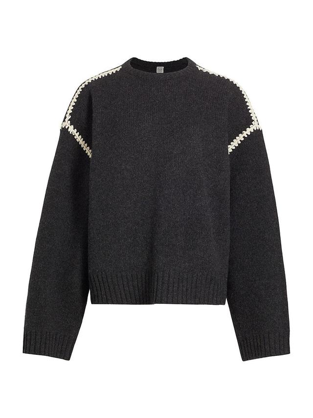 Womens Wool-Cashmere Embroidered Sweater Product Image